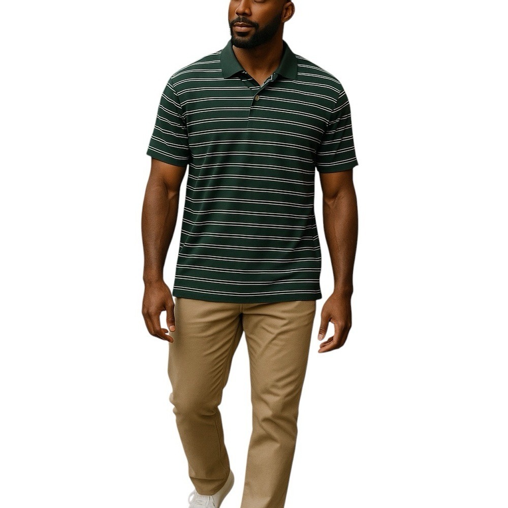 UNTUCKit Mens Polo Shirt‎ Striped Short Sleeve Green Casual Golf Sport
